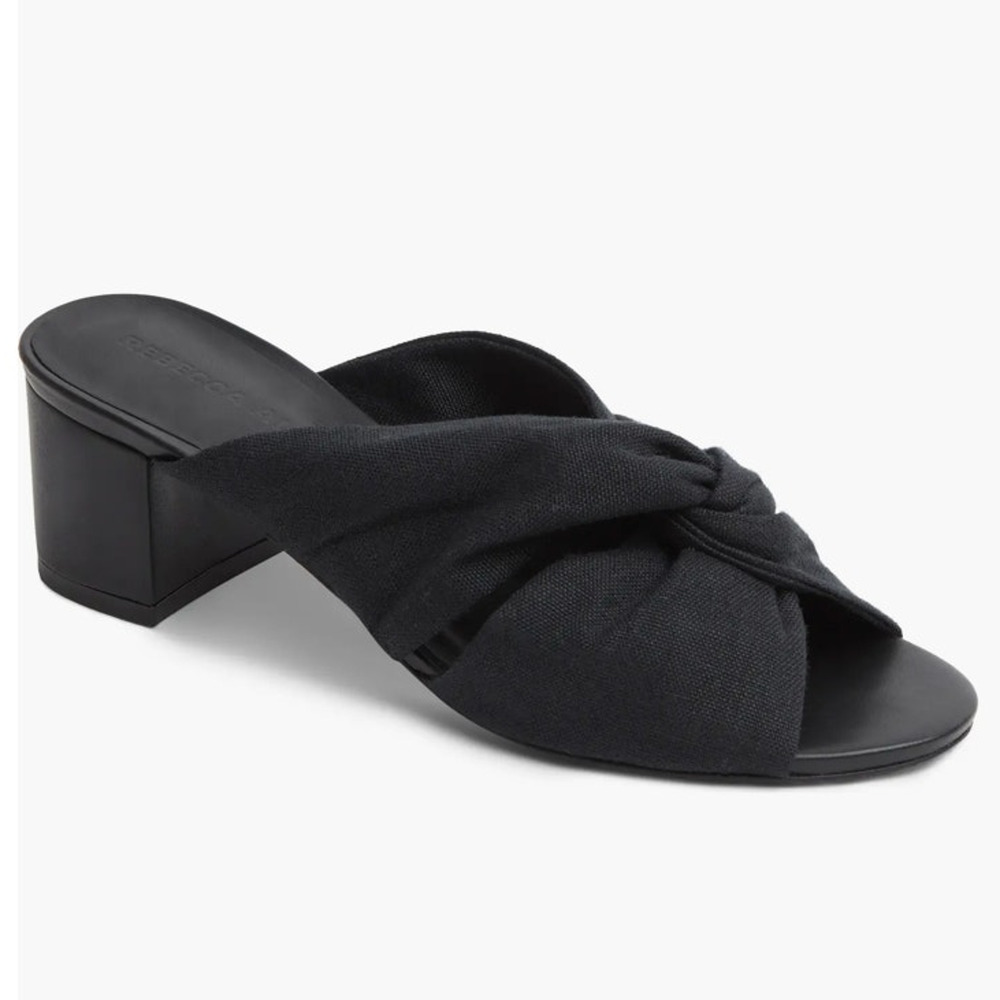 Rebecca Allen Women's The‎ Twist Black Linen Slide Sandals Size 9.5